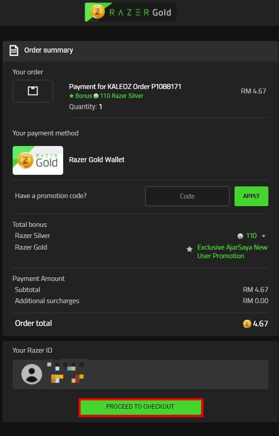 Paying with Razer Gold Wallet in KALEOZ