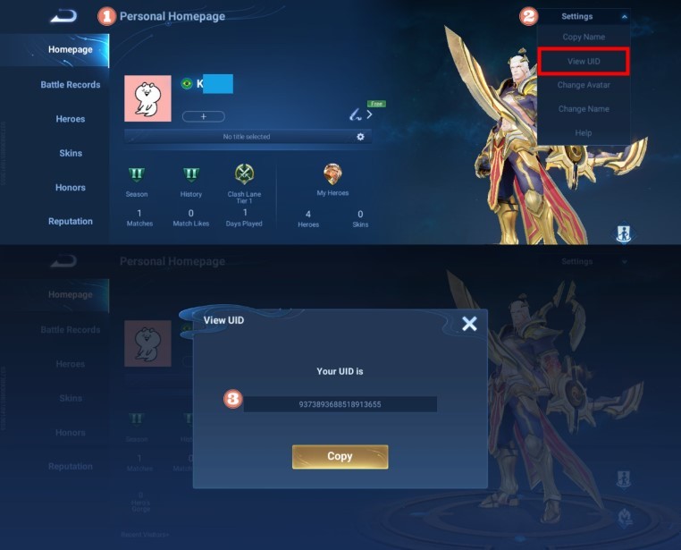 how to find honor of kings uid