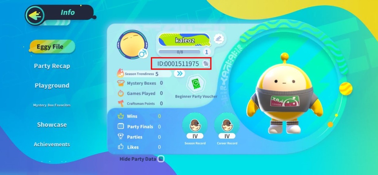 how to find eggy party user id